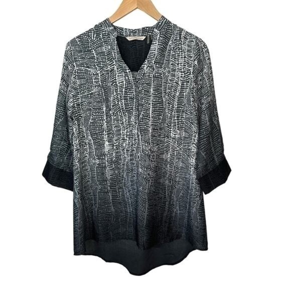 Soft Surroundings Brigitte Tunic Top Small Gray White Ombre High‎ Low V Neck